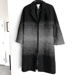Neiman Marcus Women’s Wool Chevron Ombré Open Front Coat Size L Black Grey